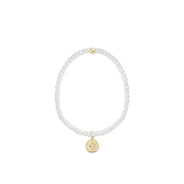 enewton: Classic Pearl 3mm Bead Bracelet - Signature Cross Gold Disc