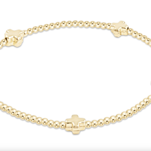 enewton: Signature Cross Small Gold Pattern 2mm Bead Bracelet - Gold