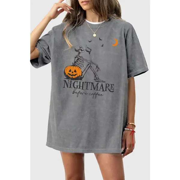 "Nightmare Before Coffee" Oversized Mineral Graphic Tee