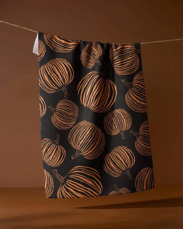 Geometry: Kitchen Tea Towel - Pumpkin Noir