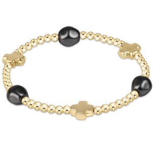 enewton: Signature Cross Admire Gold Pattern 3mm Bead Bracelet - Pearl - Dark Grey