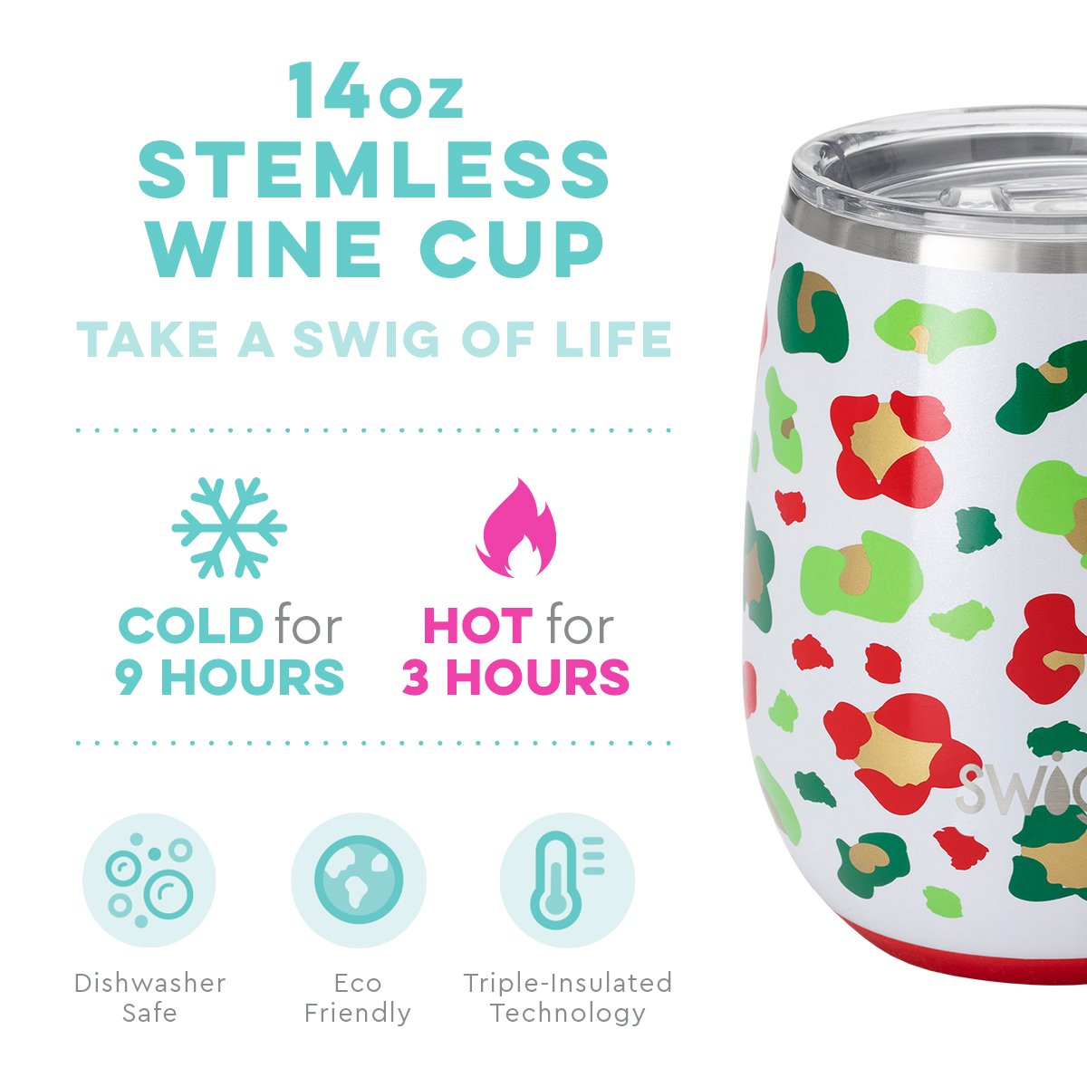 Swig Life: Stemless Wine Cup (14oz) - Jingle Jungle
