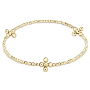enewton: Signature Cross Gold Pattern 2mm Bead Bracelet - Classic Beaded Signature Cross Gold - 3mm Bead Gold