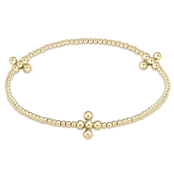 enewton: Signature Cross Gold Pattern 2mm Bead Bracelet - Classic Beaded Signature Cross Gold - 3mm Bead Gold