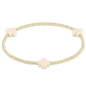 enewton: Signature Cross Gold Pattern 2mm Bead Bracelet - Off-White