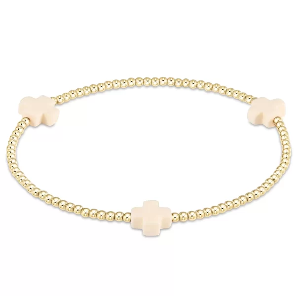 enewton: Signature Cross Gold Pattern 2mm Bead Bracelet - Off-White