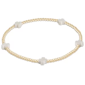 enewton: Signature Cross Small Gold Pattern 2mm Bead Bracelet - Off-White