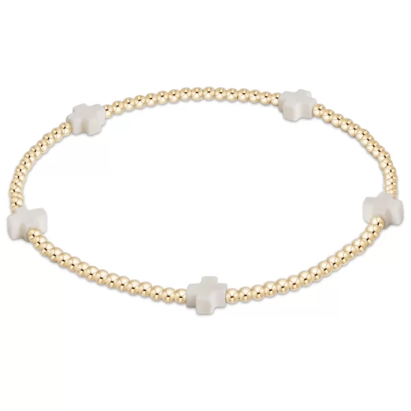 enewton: Signature Cross Small Gold Pattern 2mm Bead Bracelet - Off-White