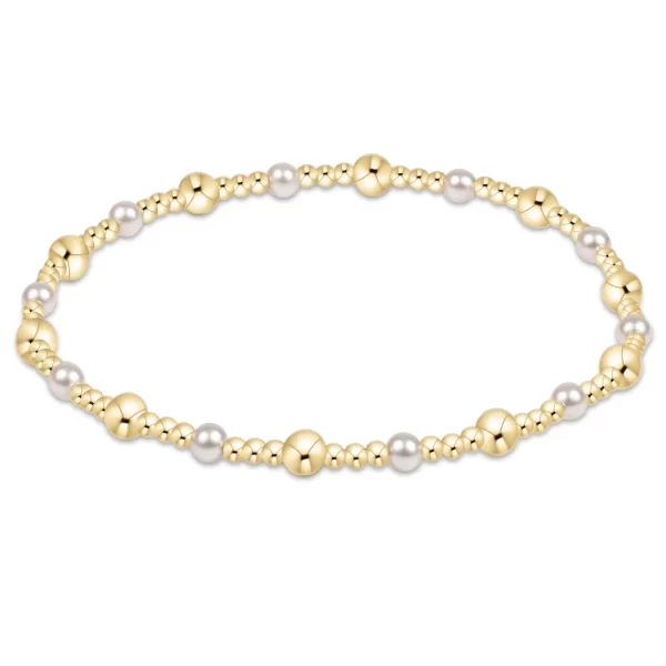 enewton: Classic Gold Sincerity Pattern 4mm Bead Bracelet - Pearl